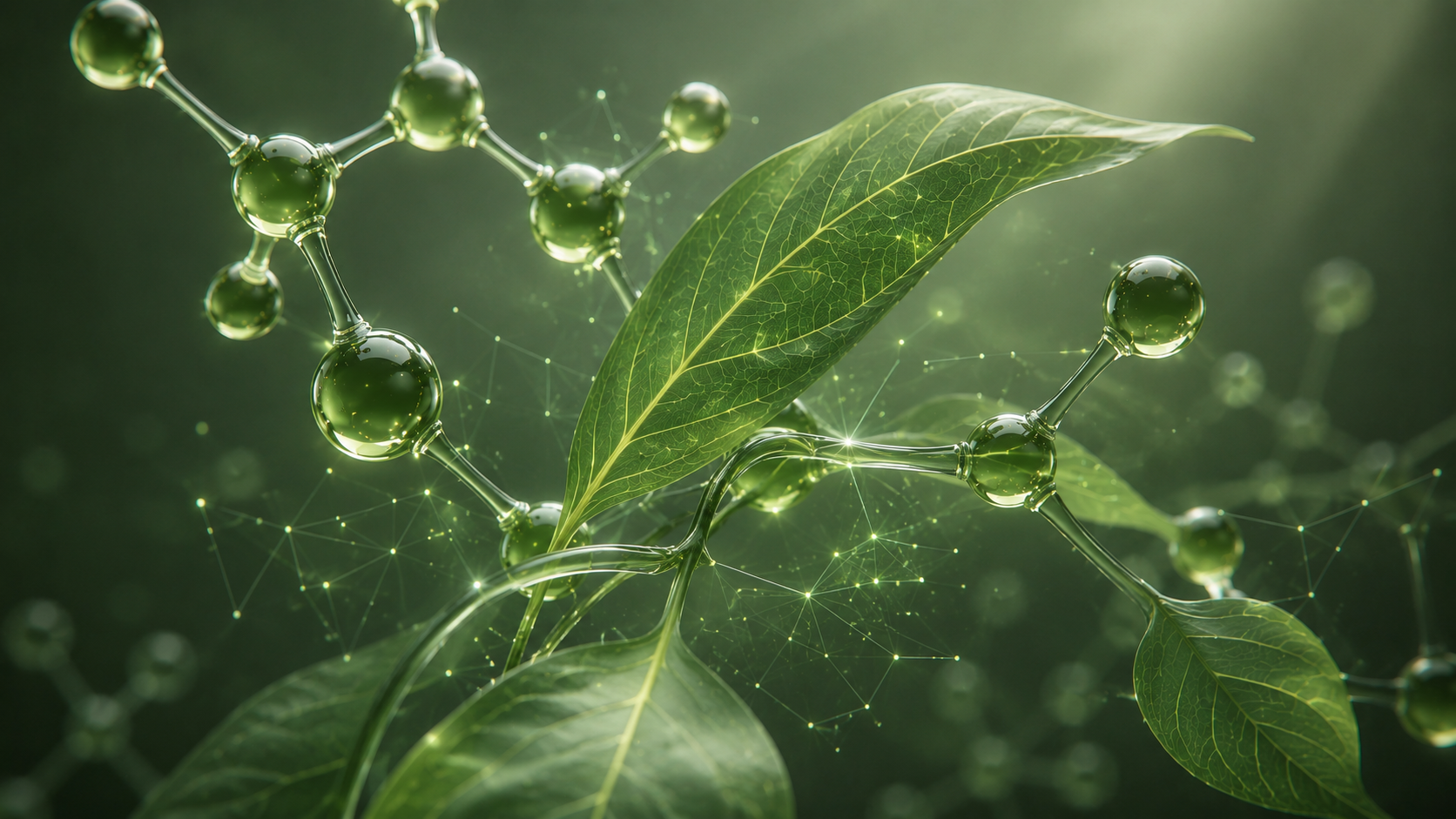 Molecular structure and leaf illustration