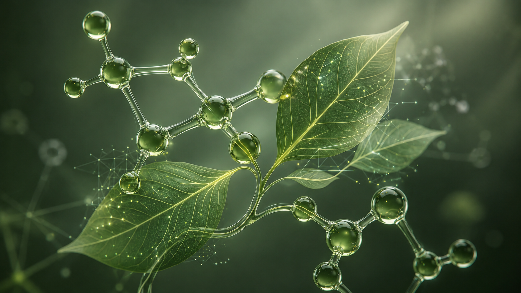 Molecular structure and leaf illustration