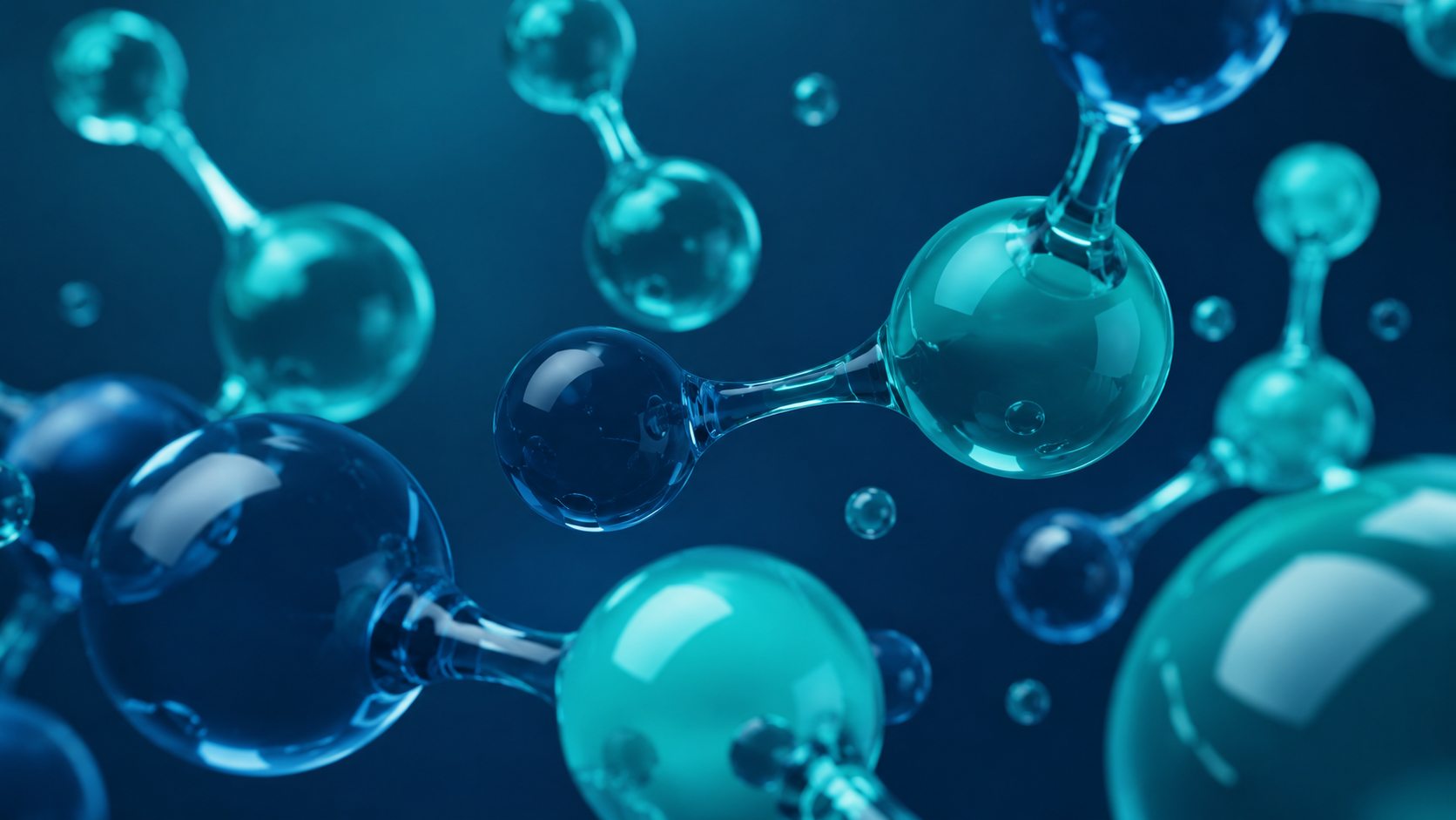 Close-up of glass molecule spheres